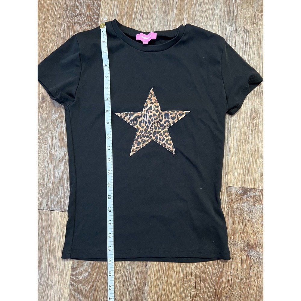 Edikted Shirt Womens Black Small Leopard Cheetah Print Star Patch Short Sleeve - Picture 4 of 5